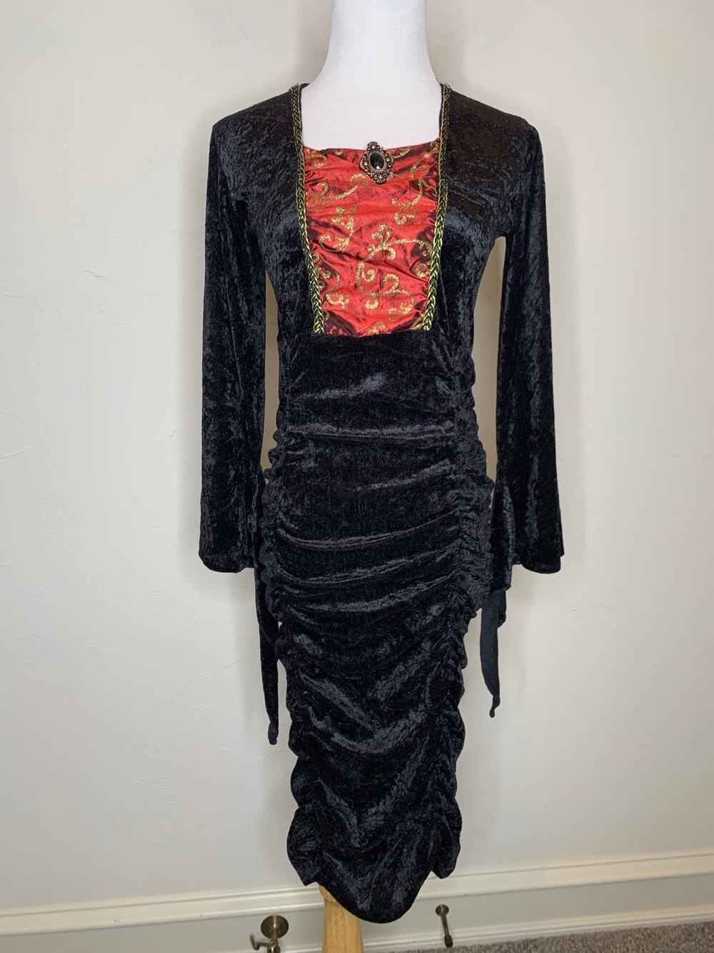 Witch Vampire Ruched Velvet Costume Regency Flair Sleeve Halloween Sz 14-16